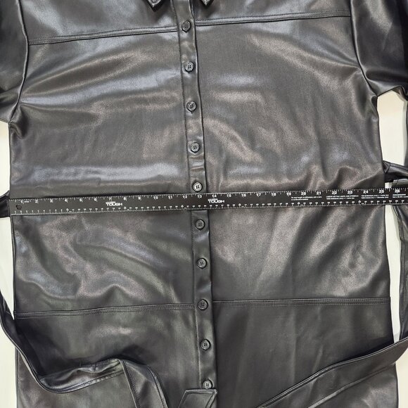 Eloquii Faux Leather Shirt Dress Plus Size 16 Short Black Button Up Belted Urban - Picture 7 of 11